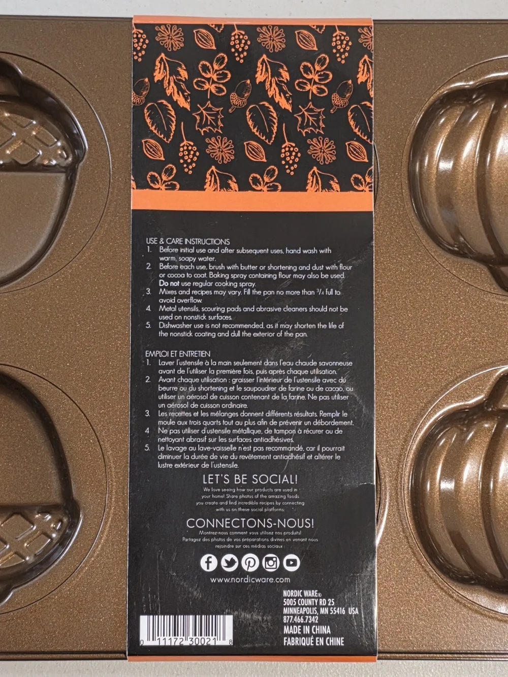 Nordic Ware Seasonally Sweet Autumn Mini Cake Pan - Copper 3 Cup 6 Cavity NEW